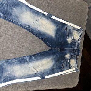 Blue Straight Jeans with Fading and Whiskering